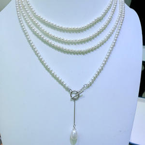 Collier de perles d'eau douce exquises de 3-4 mm, presque sans défaut, design extensible de 160 cm, édition printemps/été presque sans défaut - Product Image 1