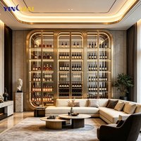 Vitrine à vin sur mesure haut de gamme en acier inoxydable à température normale avec éclairage LED, cadre arqué et verre trempé