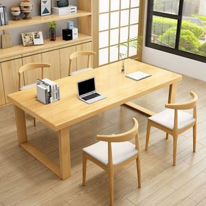 Escritorio Largo de Madera Maciza Shulin, Mesa de Estudio Rectangular Estable para Oficina, Banco de Trabajo Estilo Japonés Wabi Sabi - Product Image 4