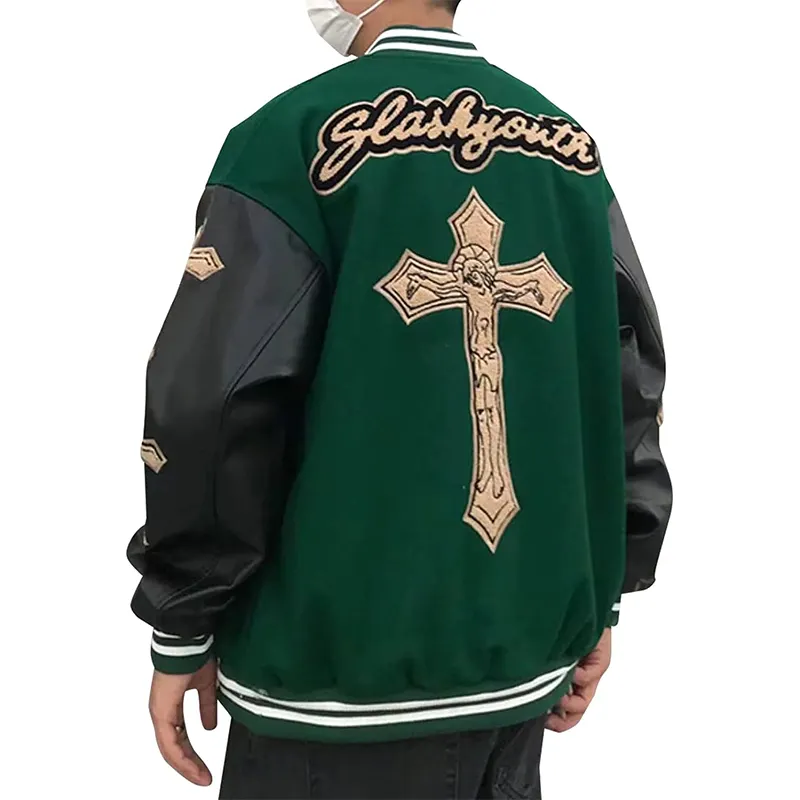 Custom Logo Embroidery Baseball Letterman Jackets Men Vintage Blank Leather Sleeve Varsity Jacket