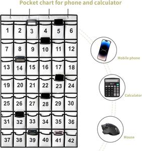 Organizador de Bolsillos para Aula con 42 Bolsillos Numerados y Ganchos para Colgar Teléfonos Celulares, Calculadoras y Otros Artículos de Oficina y Escolares - Product Image 2