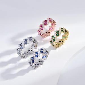 wholesale plata 925 sterling <b>silver</b> Baguette cut natural stone <b>ring</b> high quality colorful cubic zirconia wedding <b>emerald</b> <b>rings</b> - Product Image 2