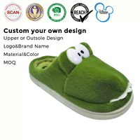 Pantoufles douces en peluche pour femme, certifiées California Prop 65, délai de livraison 30-60 jours, claquettes amusantes en forme de grenouille verte