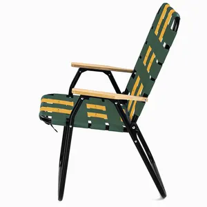 NPOT 2024 Folding Webbed Lawn Beach Chair Heavy Duty Portable Outdoor Chair With Hard Armrest For Camping