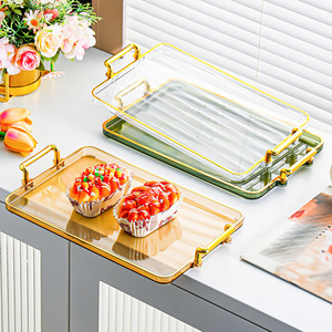 <b>Acrylic</b> Rectangular Storage Tray With Gold Handles For Home Desktop Tea Cup Cosmetic Organization - Product Image 1