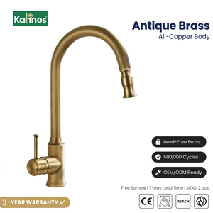 Antique Single Handle Kitchen Faucet Classic Solid Brass Hot Cold Water Mixer <b>Deck</b> Mounted Modern <b>Brushed</b> Gold Finish 3-Year - Product Image 1