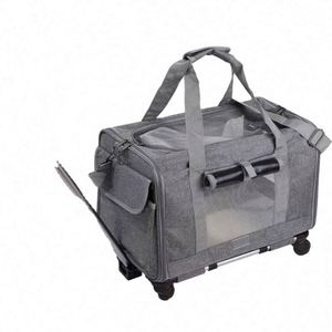 Sac de transport pour animaux de compagnie pliable et respirant, grande capacité, avec roues amovibles, idéal pour les voyages - Product Image 1