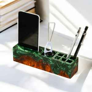 Elevate Office And Study Spaces Using Resin Craft Resin And <b>Wooden</b> <b>Pen</b> Holder With Contemporary Artistic Finish - Product Image 4