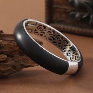 Vintage Sandalwood <b>Bracelet</b> <b>Silver</b> Inlaid <b>Cuff</b> <b>Bracelet</b> Chinese Retro Wood <b>Silver</b> Jewelry For Women Gift - Product Image 4