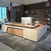 Bureau de direction de luxe en L avec rail électrique 54 mm, panneau LED et armoire à serrure à code – Suite de bureau complète pour immeuble commercial
