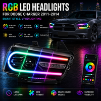 Assemblages de phares avant LED RGB complets JC Wholesale pour Dodge Charger 2011-2014, avec clignotants séquentiels.
