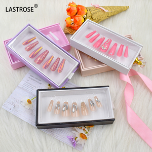 Nuevo estilo de uñas postizas artificiales largas <span class=keywords><strong>Prensa</strong></span> en uñas postizas de lujo Logotipo privado Puntas de uñas mate <span class=keywords><strong>rosa</strong></span> y negro - Product Image 1