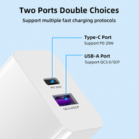Adaptateur de chargeur de prise US 20W | Téléphone portable QC3.0 Dual Port 5A Chargeur mural de voyage à charge rapide avec prise USBA et USBC (Type C)