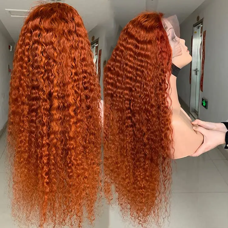 24 Inch Ginger Orange Wigs Human Hair Water Curly 12A Brazilian Virgin Hair Lace Front Wigs Pre plucked with Baby Hair