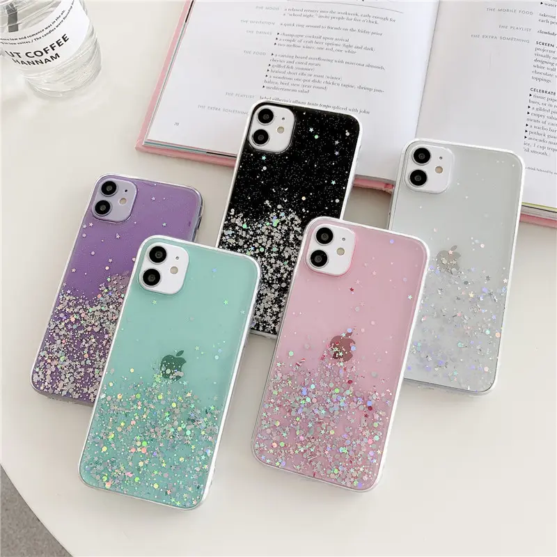 Glitter Bling Sequins Case For iPhone 14 Shine Star Transparent Case For iPhone 14 13 12 11 Pro Max mini X XS MAX XR 6 7 8 plus