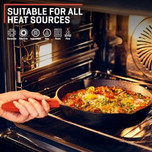 Non-Stick Enamel Coated Cast Iron <strong>Paella</strong> <strong>Pan</strong> &amp; Seafood Frying <strong>Pan</strong> with Protective Handle Pre-<strong>Seasoned</strong> for Gas and Induction - Product Image 6