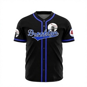 Camiseta de Béisbol de Brooklyn para Hombre, Negra y Azul, con Estampado Sublimado en la Parte Delantera, de Secado Rápido, Manga Corta, Corte Regular, Transpirable, para Todas las Temporadas - Product Image 1
