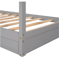 Lit double en bois en forme de L avec garde-corps de toit, design Montessori (gris), pas besoin de matelas à ressorts