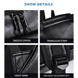 Sac à dos en cuir PU personnalisé, sac à dos de voyage noir, imperméable, pour hommes, mochilas, sac à dos - Product Image 4