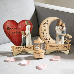 Ornamento in Legno Edizione Limitata per la Festa della Mamma, Design Cuore e <span class=keywords><strong>Luna</strong></span> Abbracciati, Testo Inciso di Gratitudine, Decorazione da Tavolo Jayang - Product Image 3