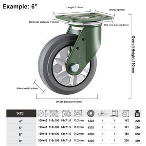Ratuko gamin tojas guriga YTOP Hochleistungs-Lenkräder grau Schwenk räder Bremsen Industrie rollen - Product Image 3