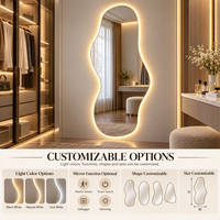 Miroir sur pied LED pleine longueur personnalisé OEM ODM, forme ondulée, rétroéclairé, pour chambre et dressing