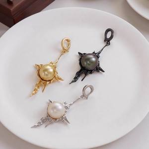 Accessoires en perles DIY, pendentif en argent S925 avec perles rondes de 9-10 mm, boucle de pendentif vide, collier, 31381, accessoires, pendentifs, breloques - Product Image 2