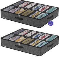 Boîte de rangement pliable personnalisable en non-tissé à 12 compartiments pour chaussures sous le lit, avec couvercle transparent à fermeture éclair, grande taille, vente en gros