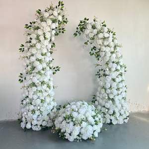 Arche florale <span class=keywords><strong>en</strong></span> corne de taureau style Forêt Fraîche Blanche pour passage de la mariée, scène de mariage, zone d'accueil et décoration de salle de mariage - Product Image 3