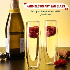 Verres de <span class=keywords><strong>flûte</strong></span> à Champagne à <span class=keywords><strong>Double</strong></span> paroi sans tige, verres à vin étincelant sans tige, <span class=keywords><strong>flûte</strong></span> à vin - Product Image 5