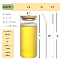 Vente chaude 16oz 20oz clair givré Sublimation blancs verre Mason Jar bière peut tasse en verre avec couvercle en bambou et paille