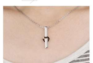 स्टेनलेस स्टील के लिए हमेशा के लिए प्यार लंबी बार दिल के आकार लटकन युगल हार उपहार - Product Image 4