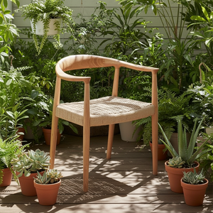 Sedia da Pranzo con Braccioli in Stile Mid-Century Moderno, in Corda di Carta Kraft e Legno di Frassino/Gomma, Colore Naturale, per Ristoranti e Caffè - Product Image 1