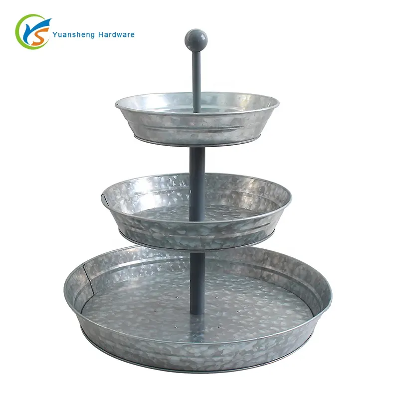 3 Tier Serving Tray With Decorative Galvanized Metal Farmhouse Stand For Party Dessert Fruit Cupcake