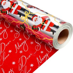 Christmas Reversible Wrapping Paper Roll 17x33 Feet Silver Santa Red Letters Gift <b>Wrap</b> Craft Decor - Product Image 1
