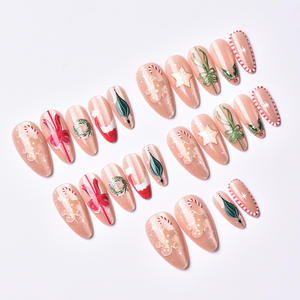 Lot <span class=keywords><strong>de</strong></span> 24 faux ongles en ABS à presser, motif Noël (amande, œil <span class=keywords><strong>de</strong></span> chat), avec motifs étoiles, couronne et chapeau <span class=keywords><strong>de</strong></span> Noël, <span class=keywords><strong>manucure</strong></span> française haut <span class=keywords><strong>de</strong></span> gamme pour les doigts - Product Image 4