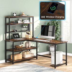 Bureau d'ordinateur en forme de L SENYU avec étagère, table de bureau en bois, étagères de rangement, poste de travail, mobilier pour la maison et l'étude - Product Image 3