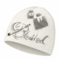 Bonnet tricoté Y2K Graffiti unisexe côtelé pour l'hiver, avec écusson étoile métallique et rivets argentés, sans revers, dessus rond, style streetwear, bonnet court