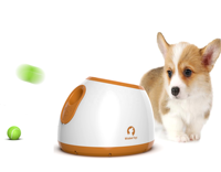 Lanceur de balles automatique pour chien, écologique, blanc et jaune, lanceur de balles interactif, portée de lancement de 3/6/9 m, matériau ABS, 3 balles de tennis