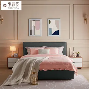 Suofeiya mobiliário para meninas, cama redonda rosa com design em tecido nórdico, novo quarto, tecido, antigo, arroz branco/cinza escuro