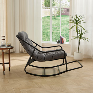 <b>Outdoor</b> Rocking <b>Chair</b> <b>Comfy</b> Cushion Soft Thick Grey Pad Black Frame Living Room Bedroom Reading Room - Product Image 5