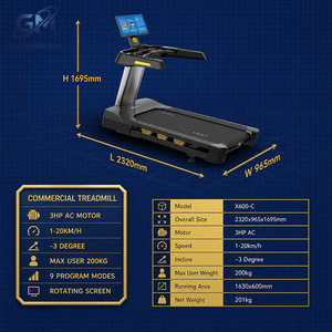 Tapis roulant commercial avec moteur AC 3HP, écran LCD rotatif, vitesse de 1 à 20 km/<span class=keywords><strong>h</strong></span>, machine de course pour salle de sport, usage commercial - Product Image 6