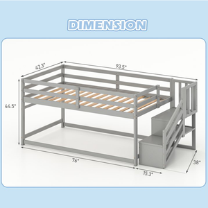 Cama Alta de Madera Maciza <span class=keywords><strong>con</strong></span> Escalera de Almacenamiento Doble, Barandillas de Seguridad, Barra para Colgar, Modelo de <span class=keywords><strong>Piso</strong></span> para Niños y Niñas, Color Gris - Product Image 5