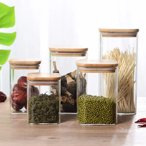 Frascos cuadrados de vidrio para almacenamiento de alimentos con tapas herméticas de bambú Dispensadores de cereales sin BPA para pasta, té y café - Product Image 2