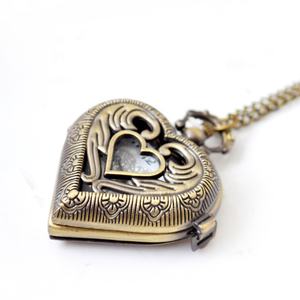 ساعات جيب نسائية على شكل قلب من سبائك الفضة والبرونز، هدية أنيقة للسيدات - Product Image 3