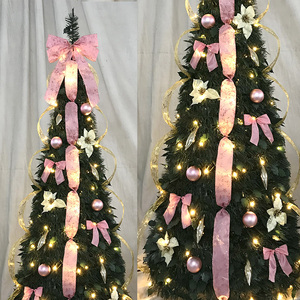 Árbol de Navidad emergente preiluminado <span class=keywords><strong>con</strong></span> luces cálidas, lazos grandes, adornos de <span class=keywords><strong>cinta</strong></span>, Control remoto, Material de PVC plegable predecorado - Product Image 4