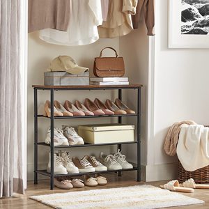 Shoe Rack Boots <strong>Shelf</strong> Shoe Storage Organizer <strong>with</strong> Side <strong>Hooks</strong> for <strong>Entryway</strong>, 24-30 Pairs Metal Taller - Product Image 4