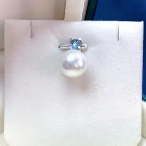 简约时尚设计天然澳大利亚白珠18k白金海蓝宝石吊坠女性魅力礼品婚礼派对
