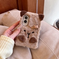 Étui de protection pour téléphone en fourrure de capybara luxueuse et moelleuse, pliable pour iPhone Duo et Samsung, coque en peluche veloutée avec chaîne