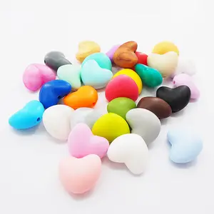 Cuentas de silicona para dentición de bebé, sin BPA, corazón, varios colores, grado alimenticio, pulsera, sonajero para bebé